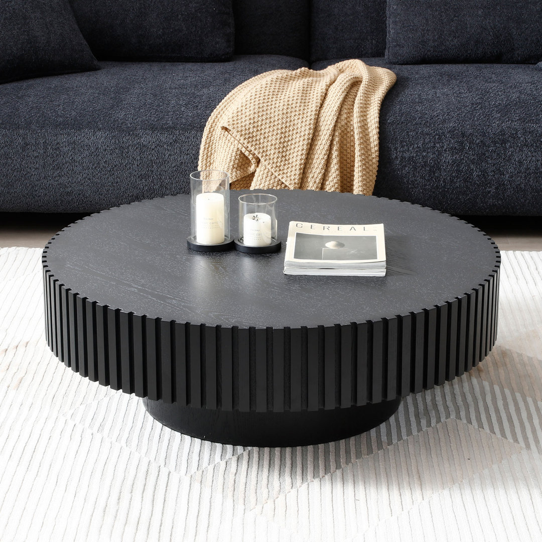 Ansel Round Pedestal Coffee Table with Ribbed Detailing